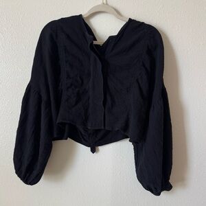 Free People Black Puff Sleeve Blouse